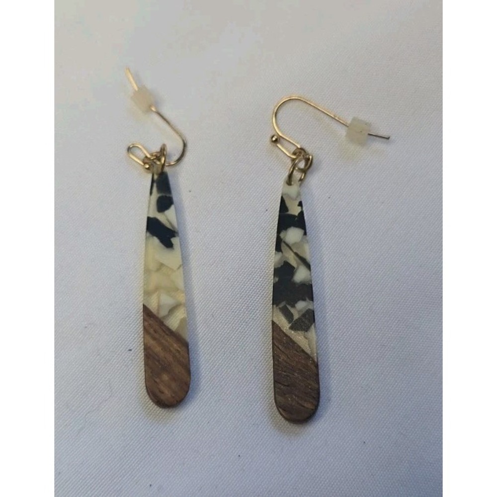 Handcrafted Wood and Resin Teardrop Earrings